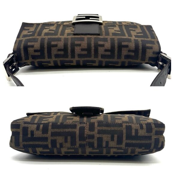Authentic FENDI Zucca Mamma Baguette Canvas Leather Shoulder Bag Brown Tan - Picture 10 of 15